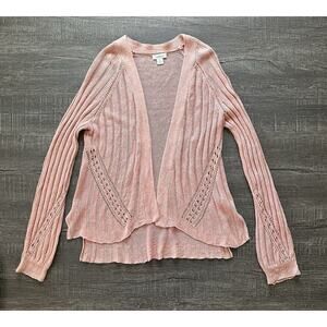 Sundance Angel Wing Pointelle Linen Blend Cardigan Sweater Pink Size Small